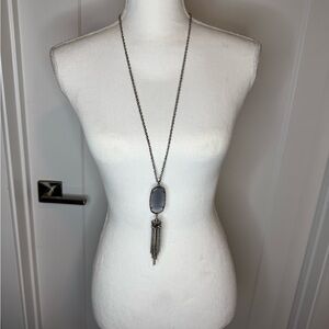 Kendra Scott Rayne Long Pendant Tassel Necklace Gray Cat’s Eye Silver Tone